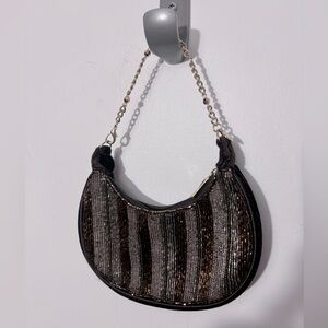 Liz Claiborne Brown Velvet Gold Chain Beaded Mini Purse